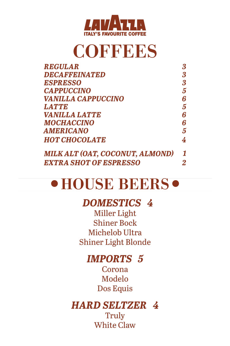 Coffee and Beer Menu