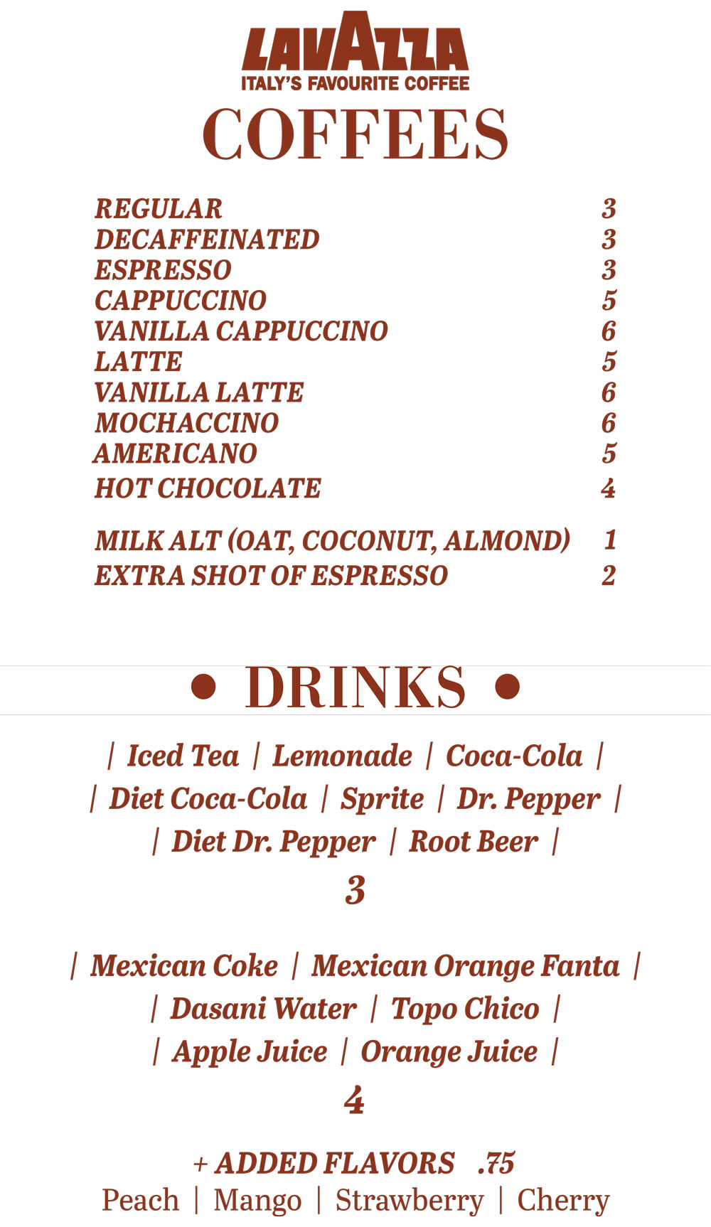 Coffee and Beer Menu