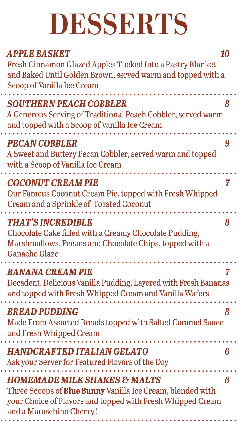Dessert Menu
